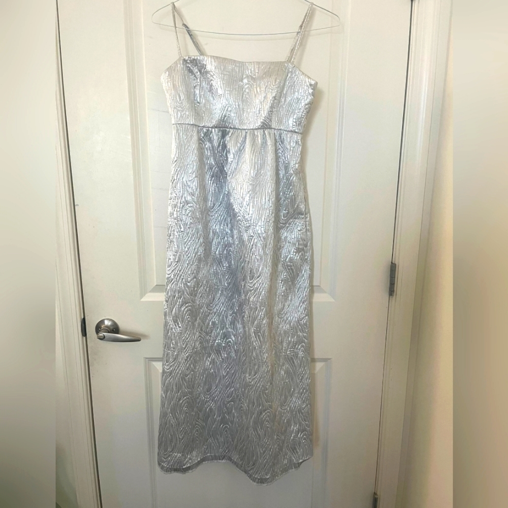 ASOS brand, Textured Jacquard Midi Dress In Silver